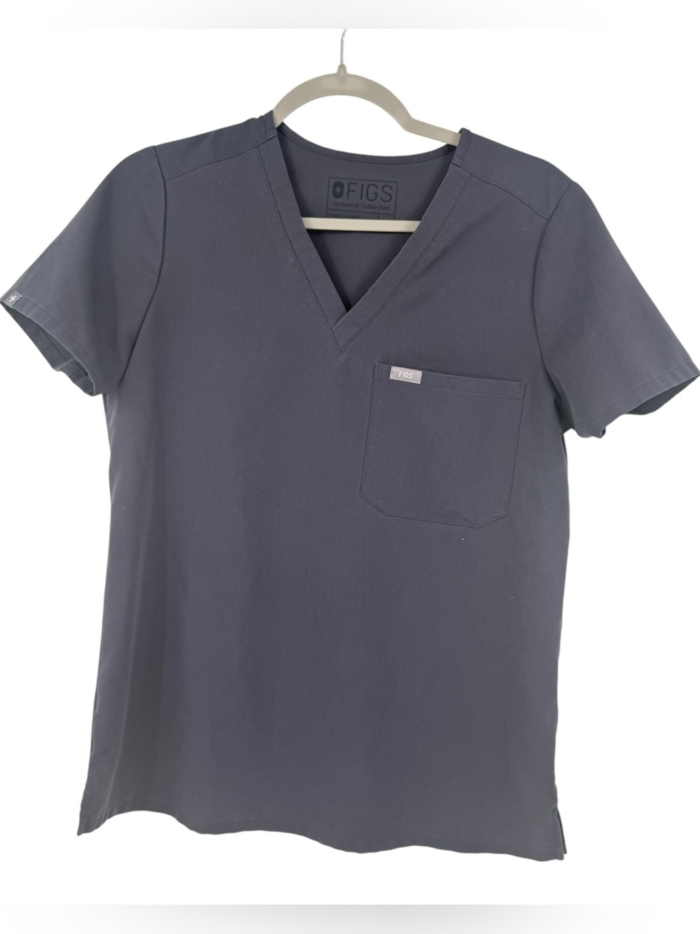 FIGS Technical Collection Womens Size Small Scrub Top Charcoal Gray chest pocket